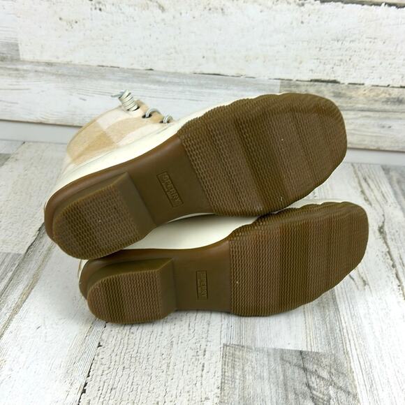 Sperry Women’s 7.5 Saltwater Cream Tan Buffalo Check Wool Ivory Duck Boots NEW - Picture 9 of 11